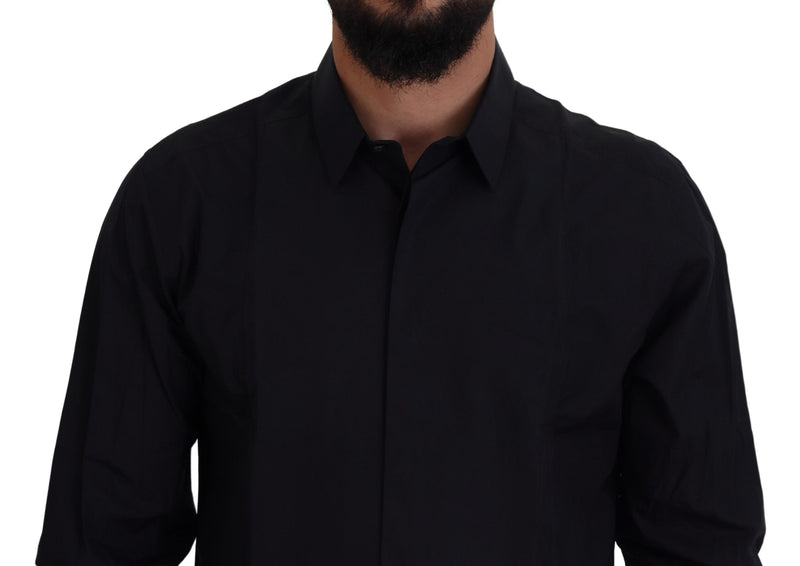 Camicia elegante slim fit da uomo in cotone nero e oro Dolce & Gabbana