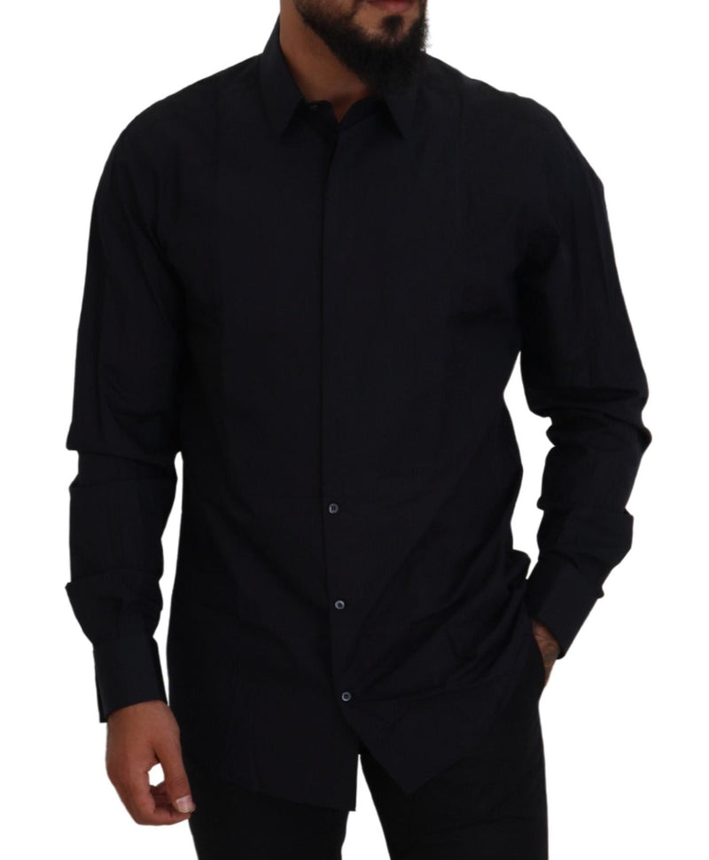 Camicia elegante slim fit da uomo in cotone nero e oro Dolce & Gabbana
