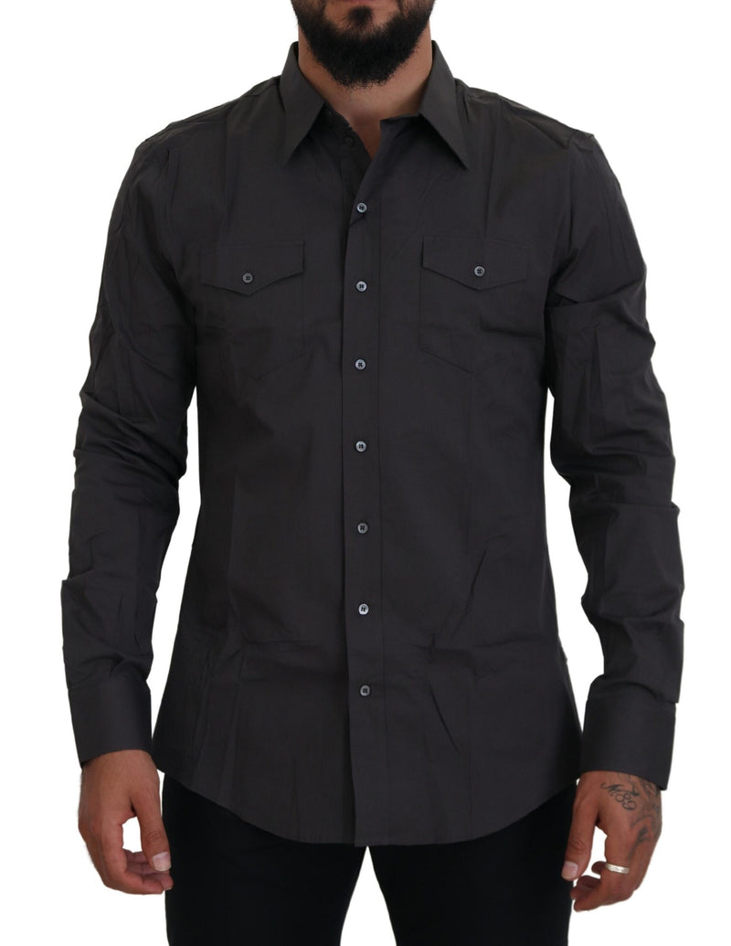 Camisa de vestir gris SICILIA de corte ajustado y tejido elástico de Dolce & Gabbana