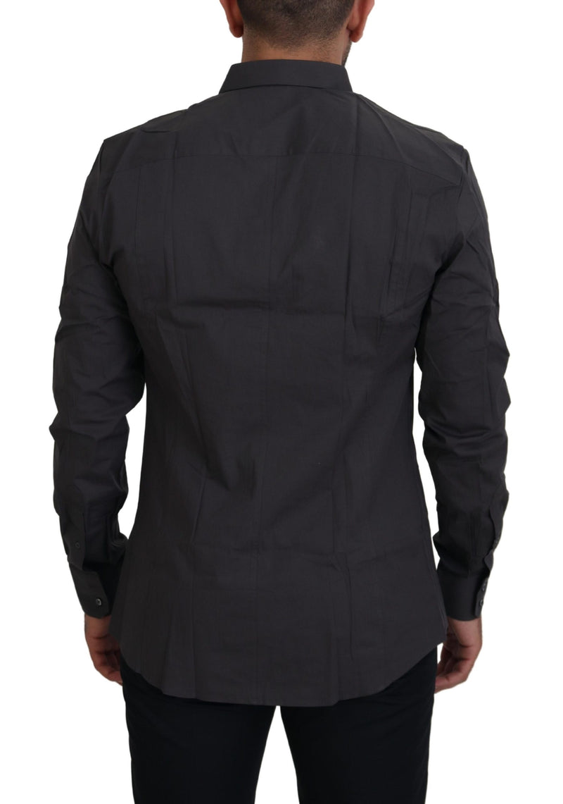 Camisa de vestir gris SICILIA de corte ajustado y tejido elástico de Dolce & Gabbana
