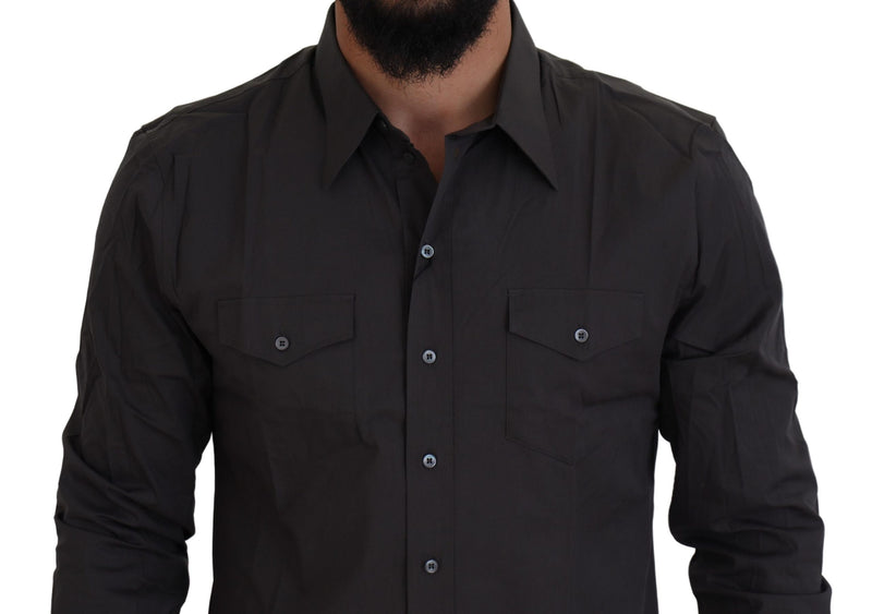 Camisa de vestir gris SICILIA de corte ajustado y tejido elástico de Dolce & Gabbana