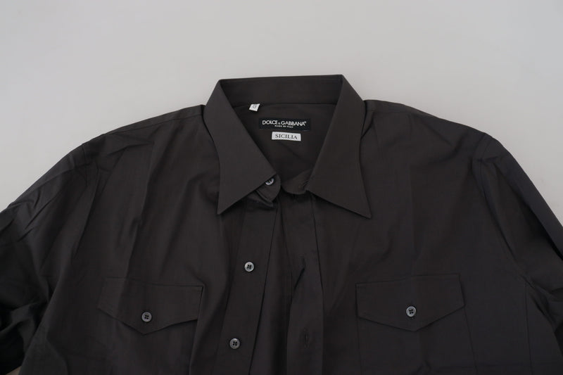 Camisa de vestir gris SICILIA de corte ajustado y tejido elástico de Dolce & Gabbana