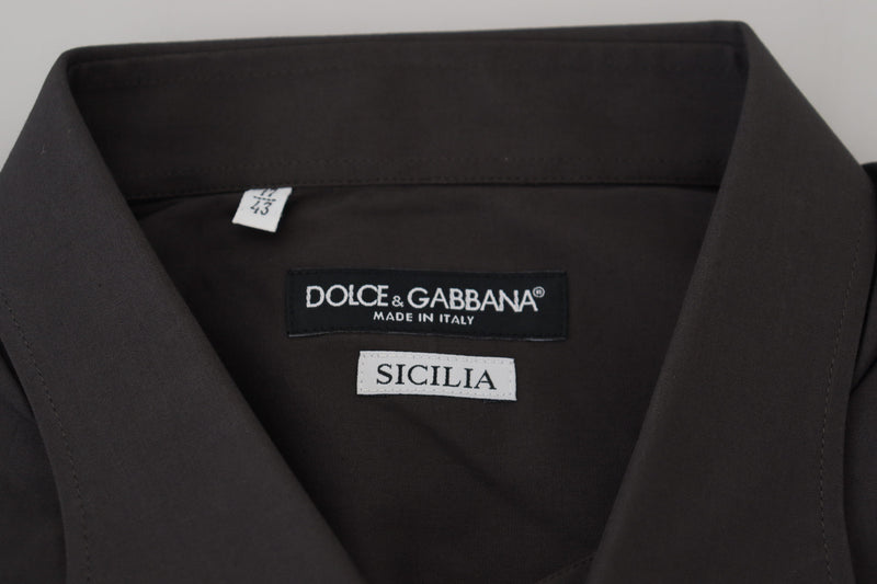 Camisa de vestir gris SICILIA de corte ajustado y tejido elástico de Dolce & Gabbana