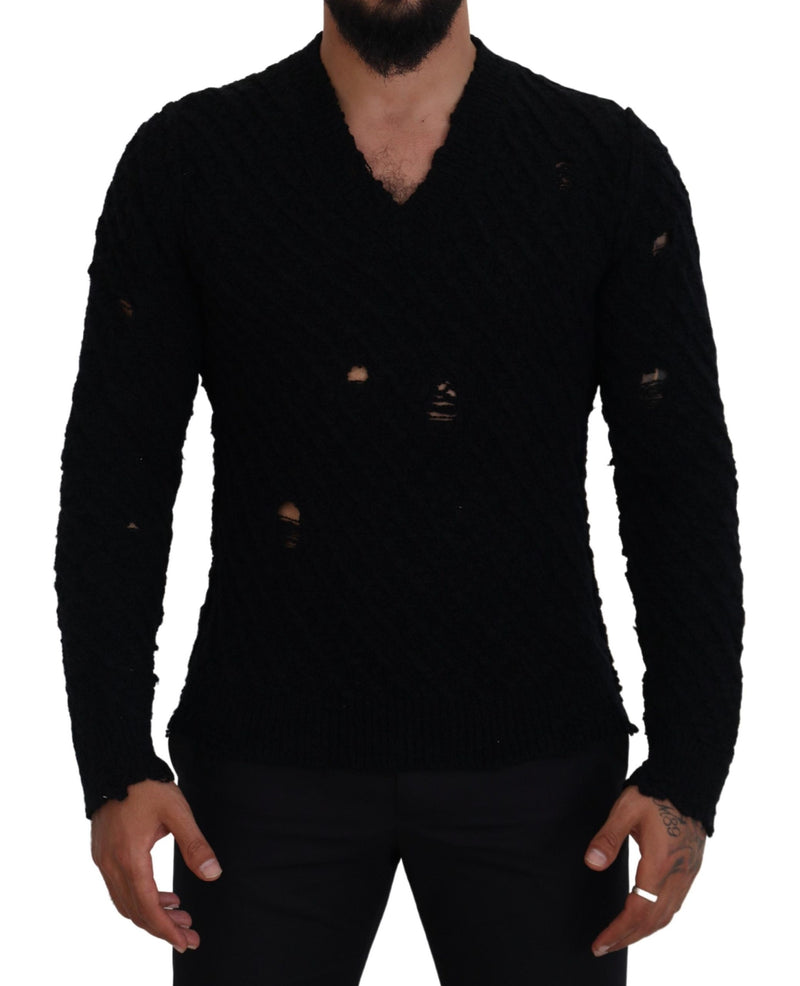 Suéter de Tricô Dolce & Gabbana Preto de Lã com Decote em V