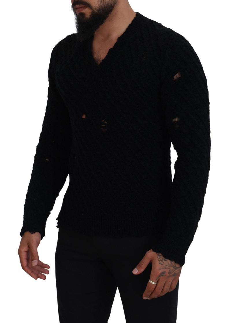 Suéter de Tricô Dolce & Gabbana Preto de Lã com Decote em V