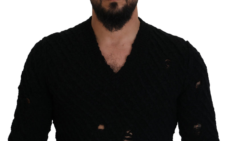 Suéter de Tricô Dolce & Gabbana Preto de Lã com Decote em V