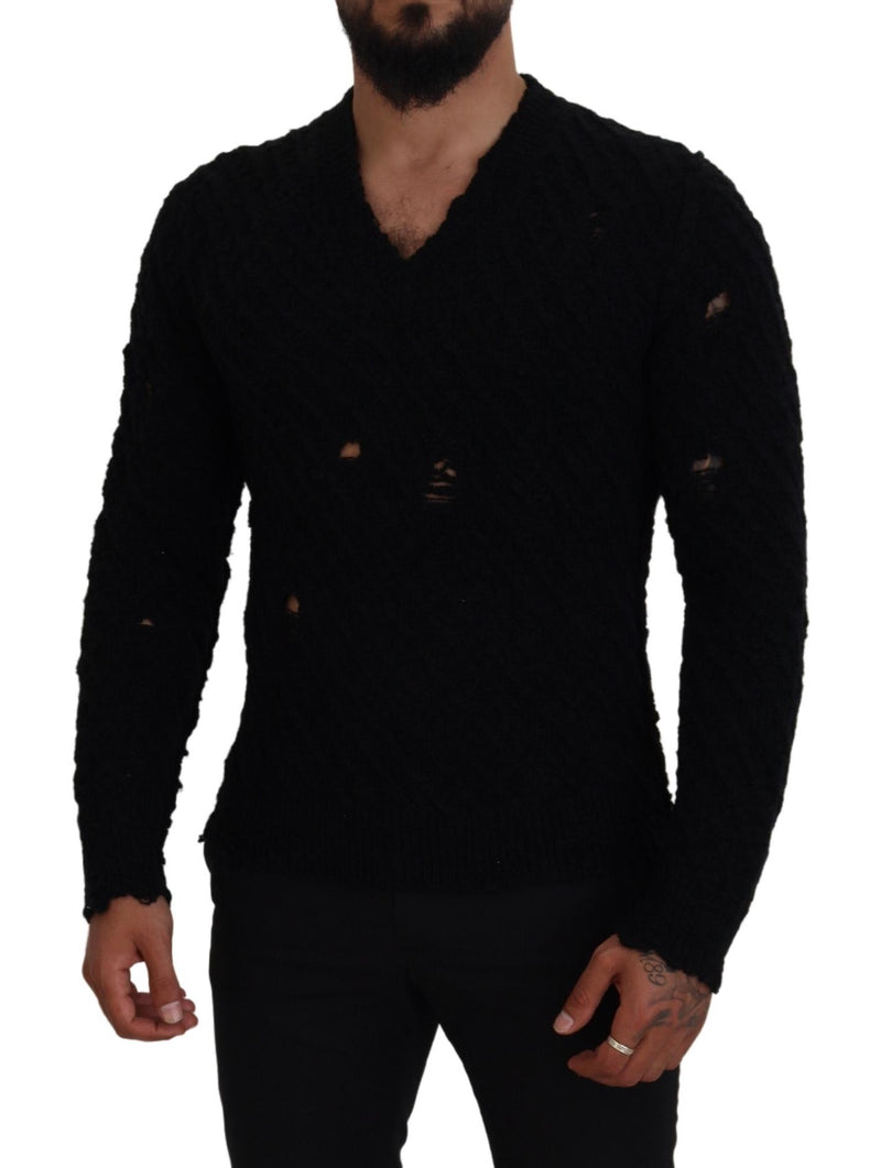 Suéter de Tricô Dolce & Gabbana Preto de Lã com Decote em V