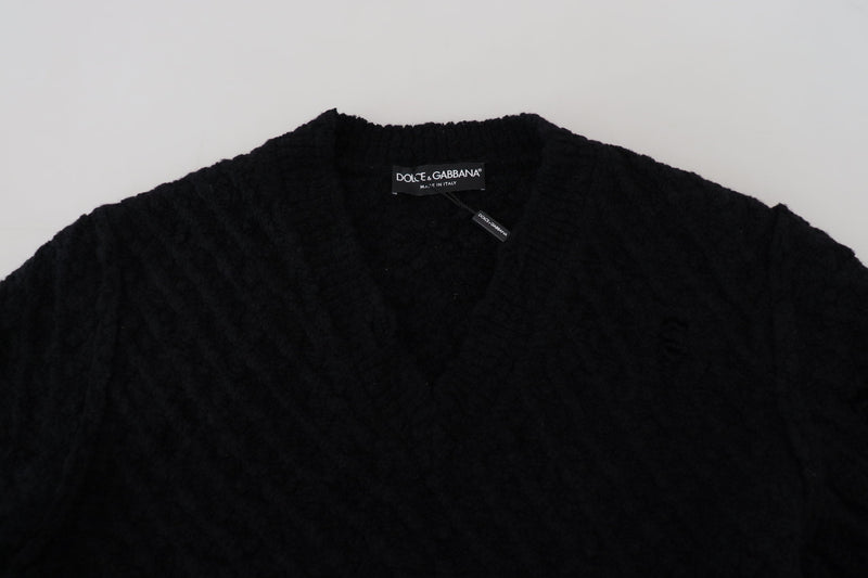 Suéter de Tricô Dolce & Gabbana Preto de Lã com Decote em V