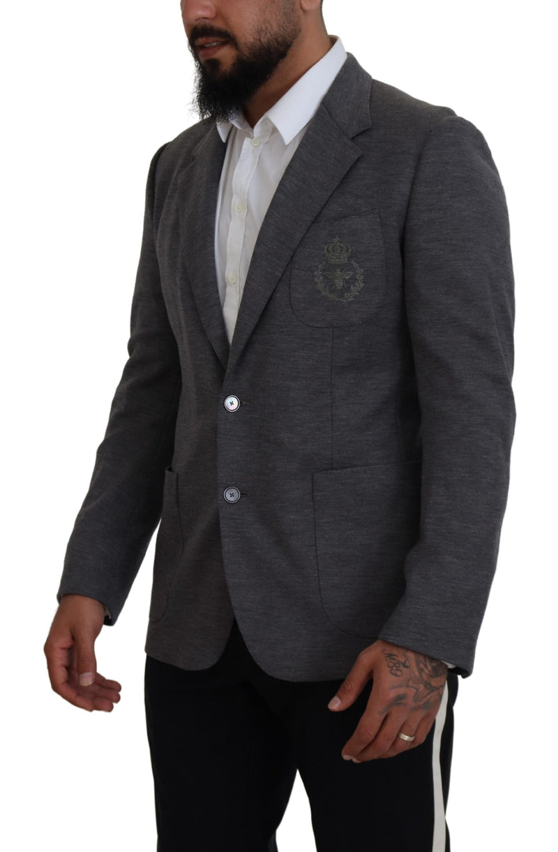 Blazer slim fit stretch in lana grigia Dolce & Gabbana