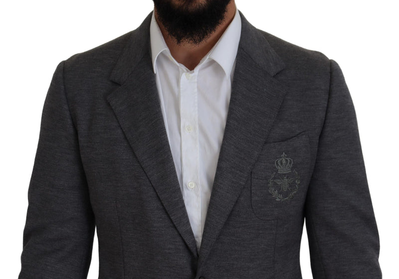 Blazer slim fit stretch in lana grigia Dolce & Gabbana