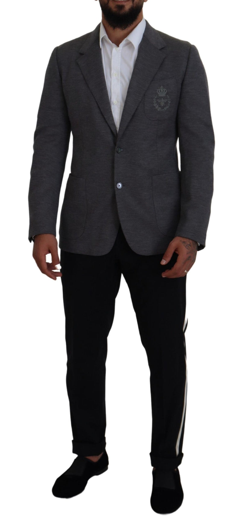 Blazer slim fit stretch in lana grigia Dolce & Gabbana