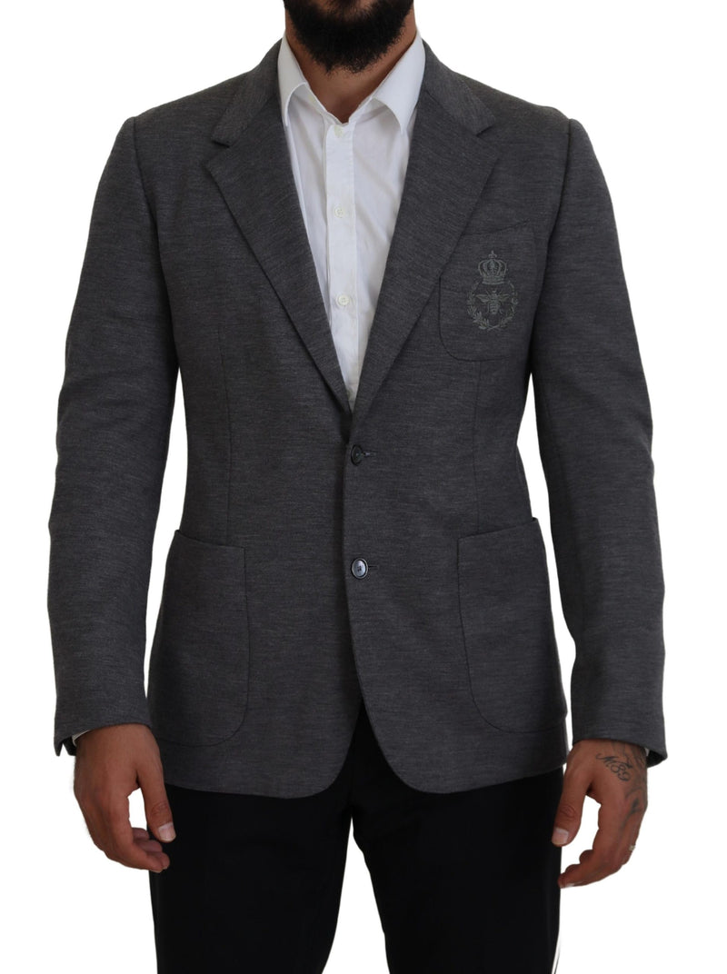 Blazer slim fit stretch in lana grigia Dolce & Gabbana