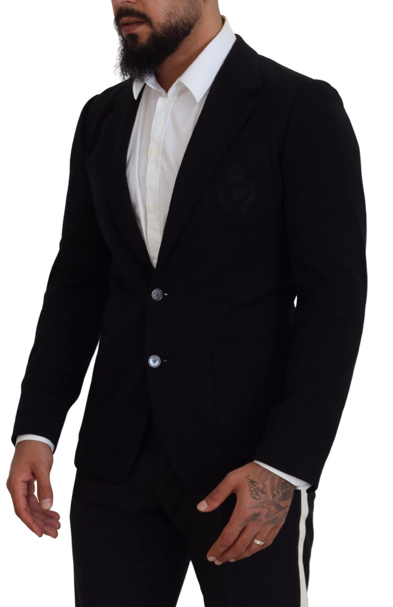 Veste de costume ajustée en laine noire à couronne, Dolce & Gabbana