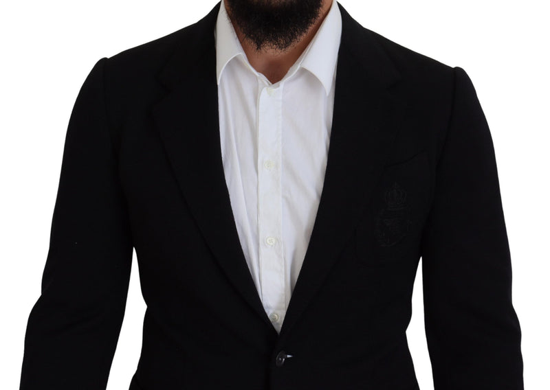 Veste de costume ajustée en laine noire à couronne, Dolce & Gabbana