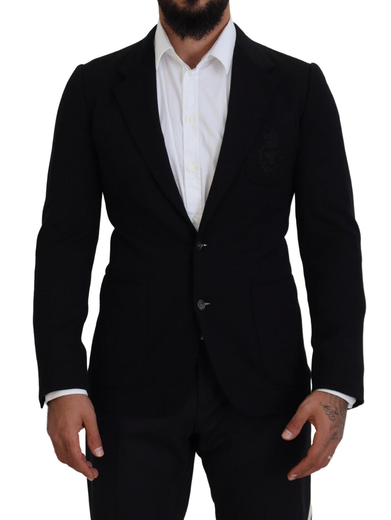 Veste de costume ajustée en laine noire à couronne, Dolce & Gabbana