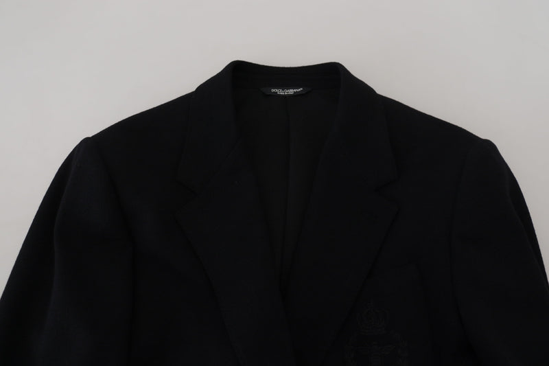 Veste de costume ajustée en laine noire à couronne, Dolce & Gabbana