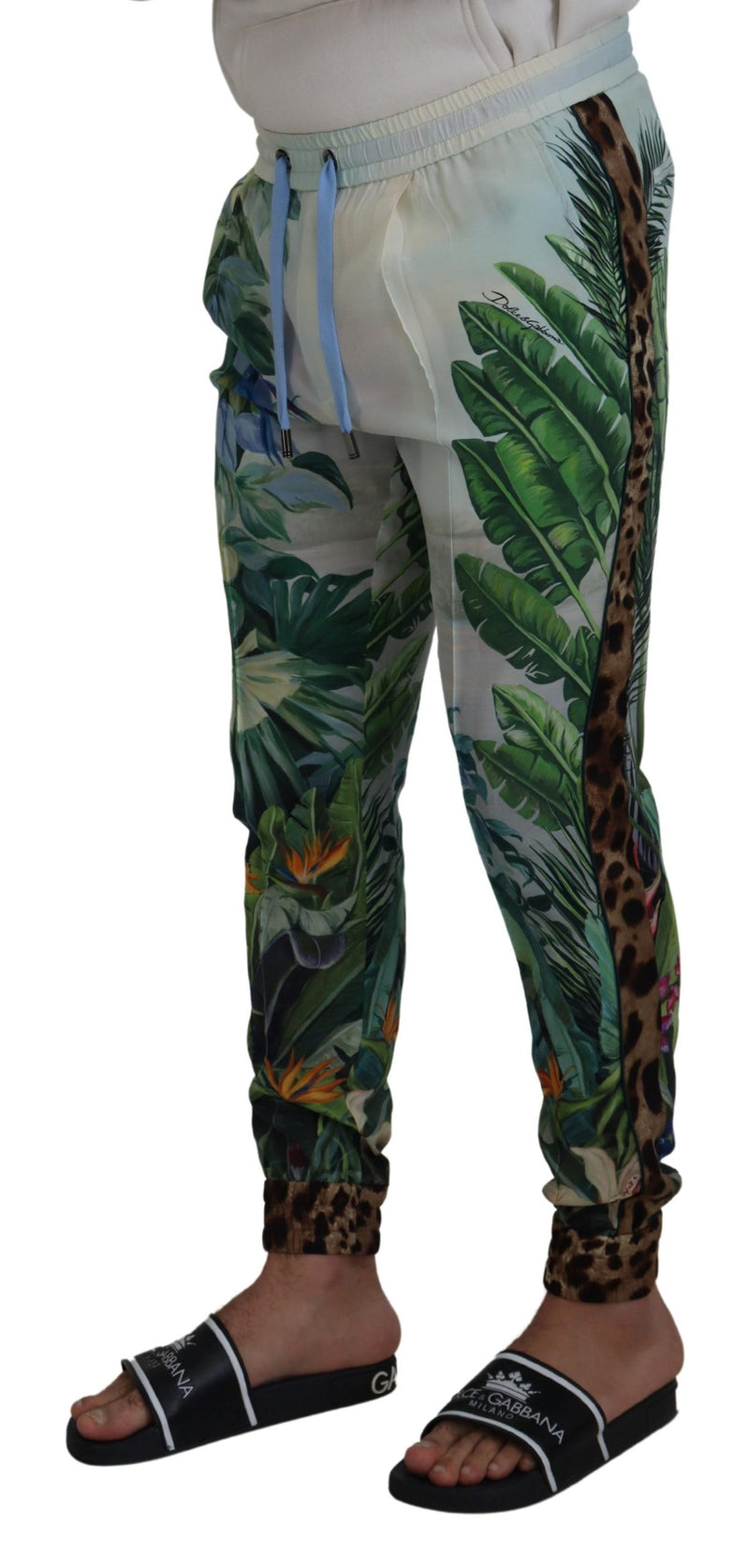 Dolce & Gabbana White Floral Printed Men Jogger Pants