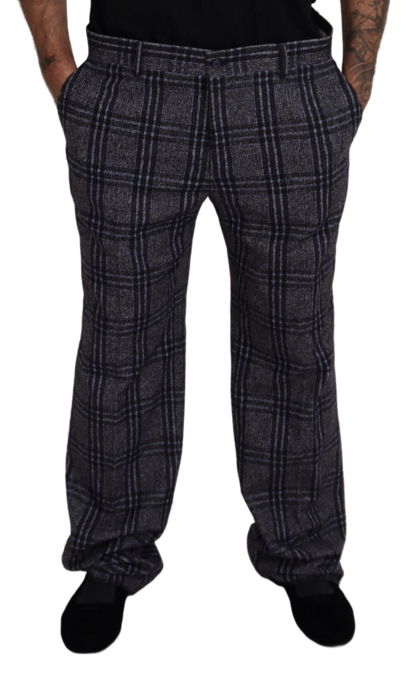 Pantaloni da uomo a vita media grigi a quadri Dolce & Gabbana