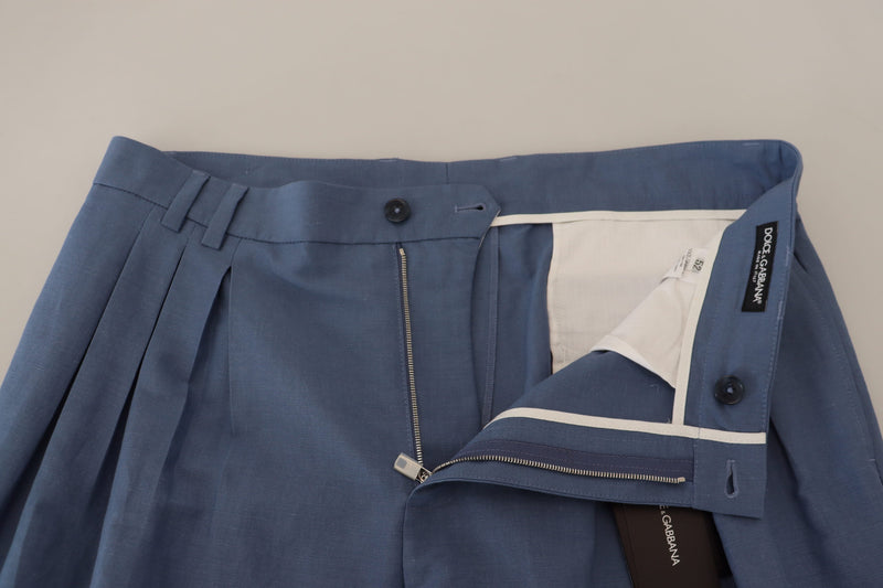 Pantalon chino habillé en lin bleu Dolce & Gabbana