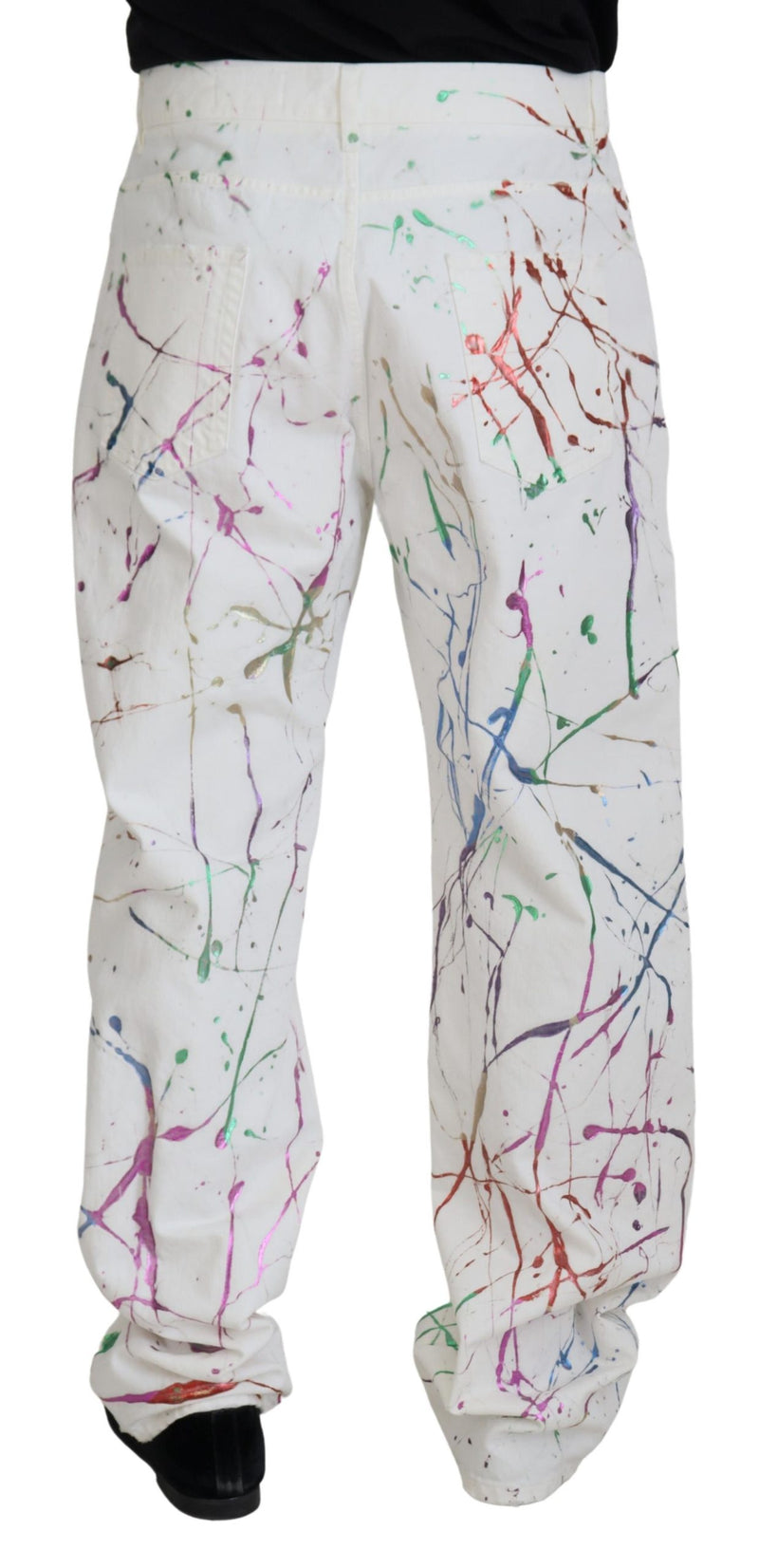 Pantalon en jean en coton blanc à imprimé éclaboussures de couleurs Dolce & Gabbana