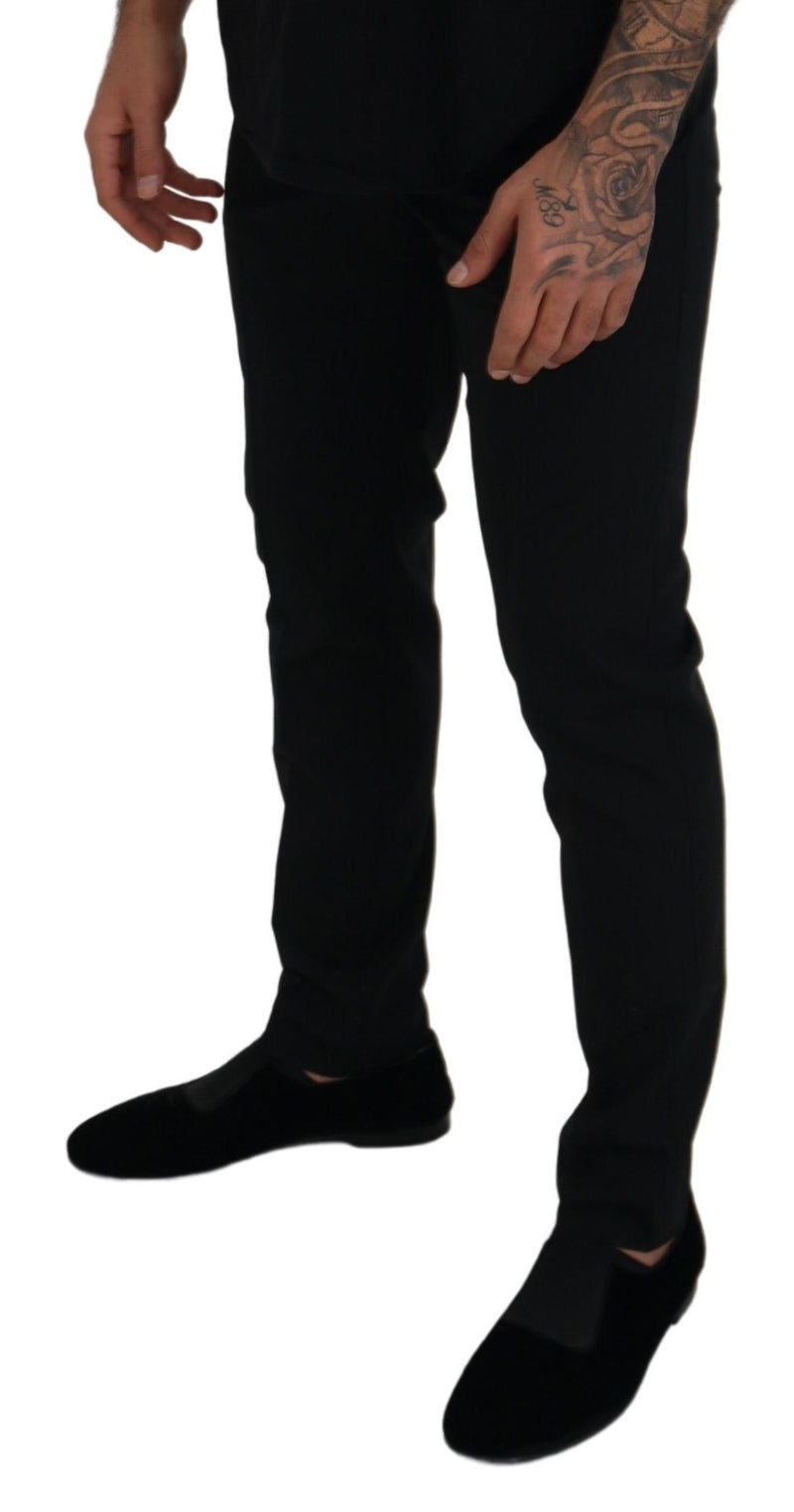 Pantalon chino habillé en polyester noir Dolce & Gabbana