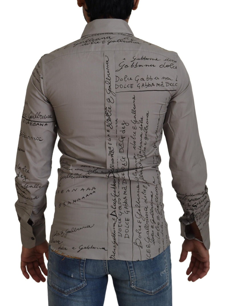 Camisa entallada de algodón gris estampado GOLD de Dolce & Gabbana