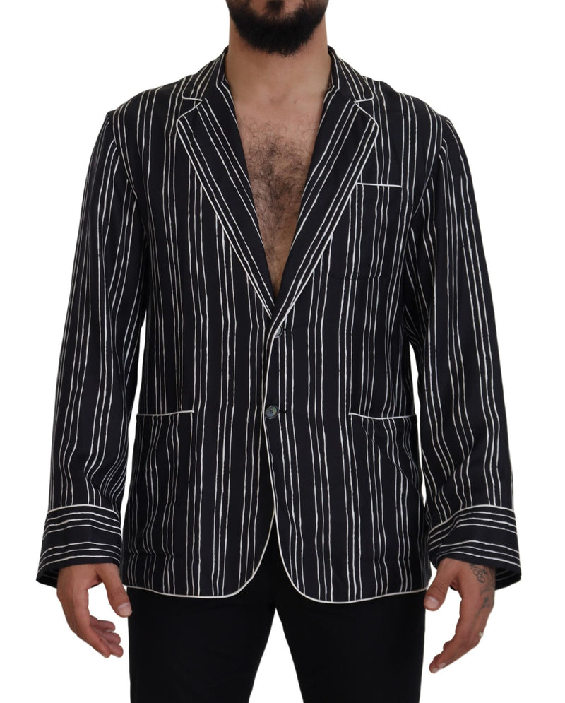 Chaqueta de pijama de seda azul a rayas de Dolce & Gabbana