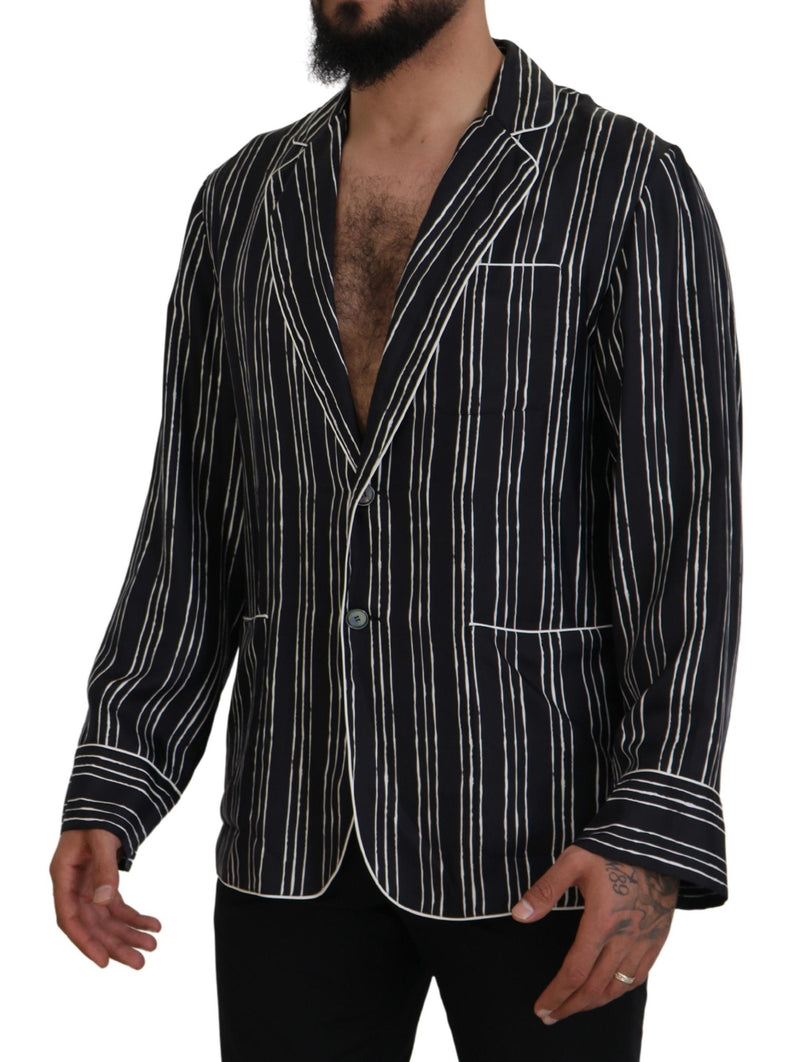 Chaqueta de pijama de seda azul a rayas de Dolce & Gabbana