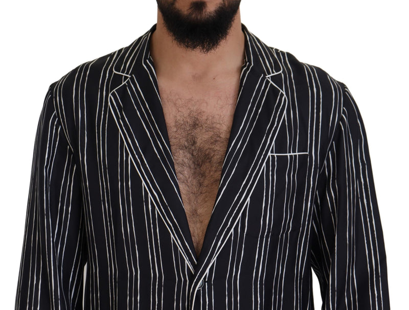 Chaqueta de pijama de seda azul a rayas de Dolce & Gabbana