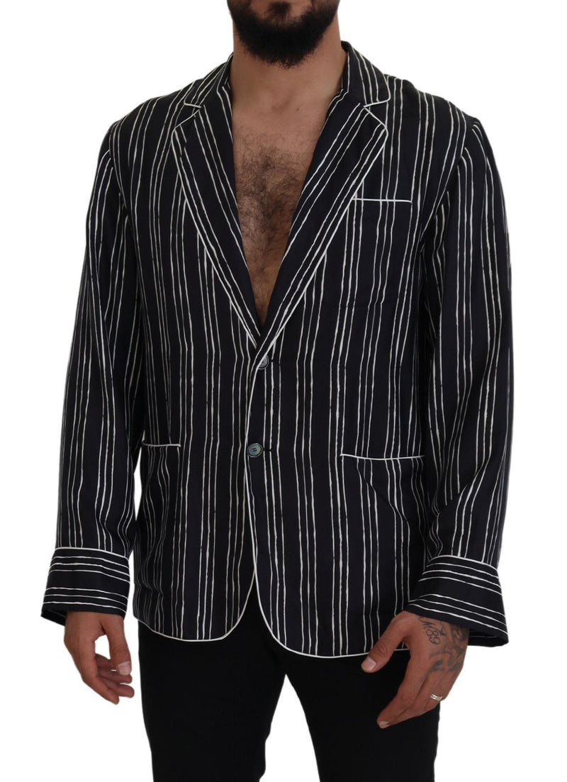 Chaqueta de pijama de seda azul a rayas de Dolce & Gabbana