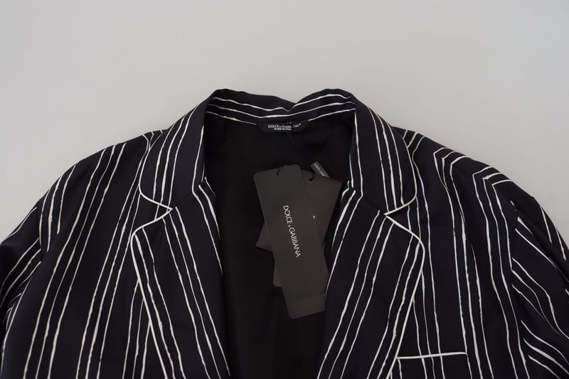 Chaqueta de pijama de seda azul a rayas de Dolce & Gabbana