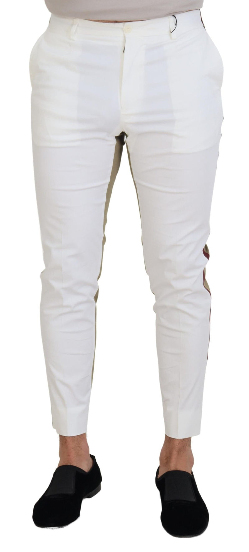 Calça chino de corte slim branca e marrom Dolce & Gabbana