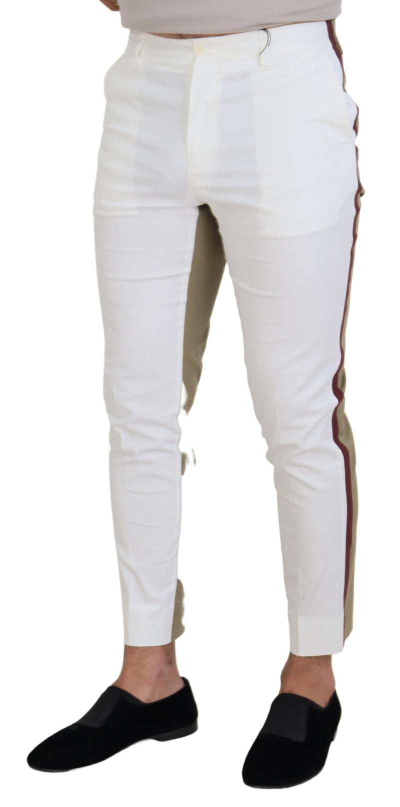 Calça chino de corte slim branca e marrom Dolce & Gabbana
