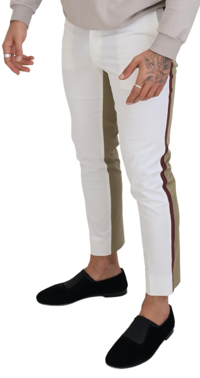 Calça chino de corte slim branca e marrom Dolce & Gabbana