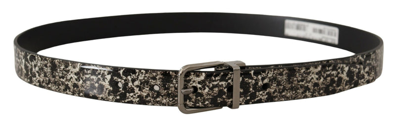 Cintura Dolce & Gabbana in pelle effetto marmo nero con fibbia con logo argento