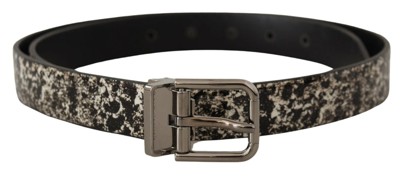 Cintura Dolce & Gabbana in pelle effetto marmo nero con fibbia con logo argento