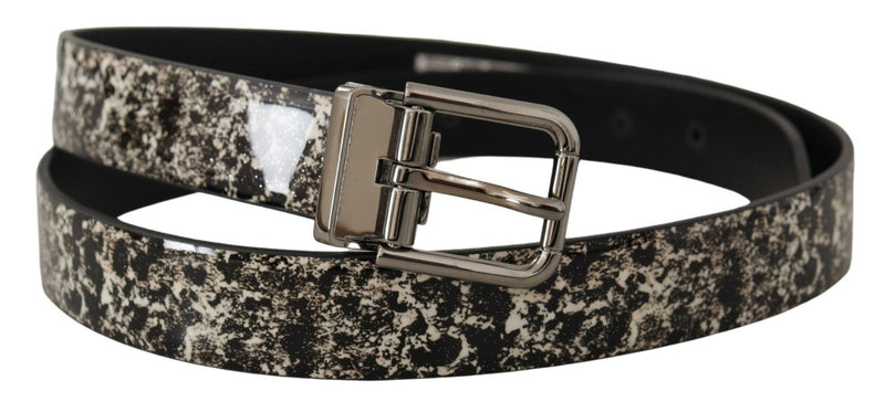 Cintura Dolce & Gabbana in pelle effetto marmo nero con fibbia con logo argento