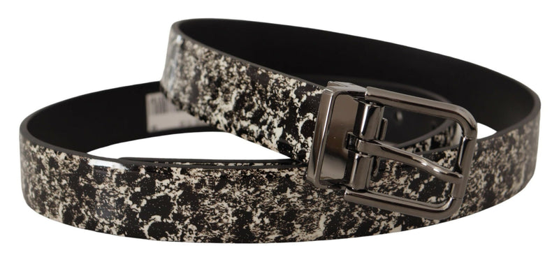 Cintura Dolce & Gabbana in pelle effetto marmo nero con logo grigio