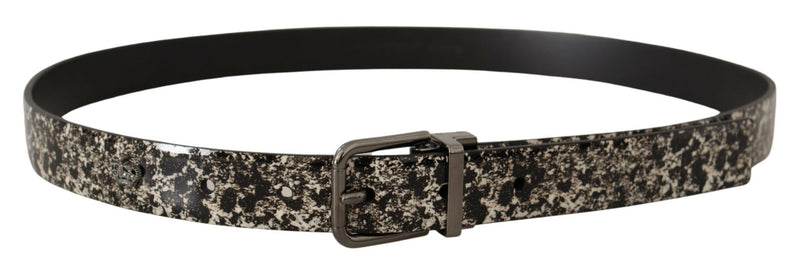 Cintura Dolce & Gabbana in pelle effetto marmo nero con logo grigio