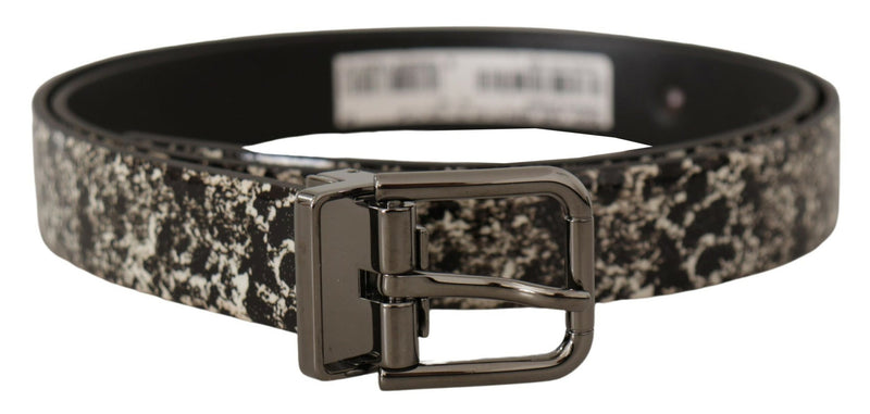 Cintura Dolce & Gabbana in pelle effetto marmo nero con logo grigio