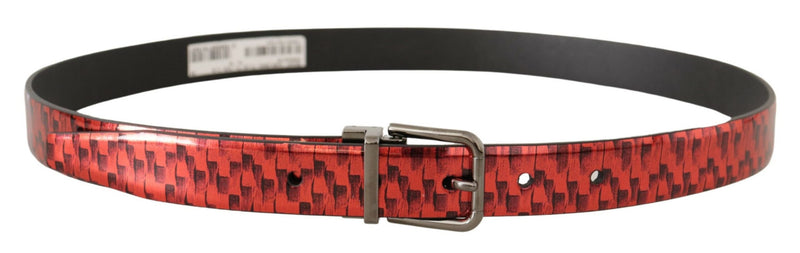 Cinto Dolce & Gabbana de couro vermelho espinha de peixe com fivela em tom cinza