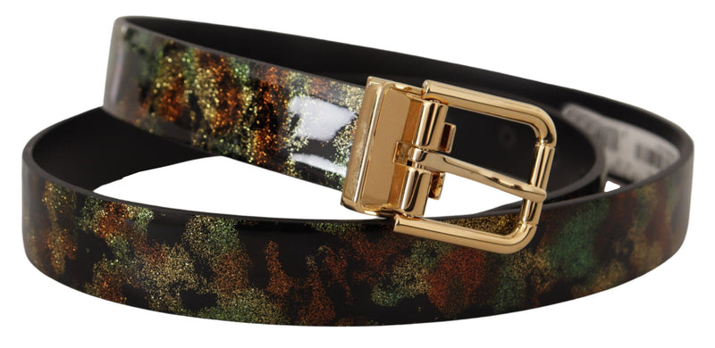 Ceinture en cuir noir et vert avec boucle en métal bronze Dolce & Gabbana
