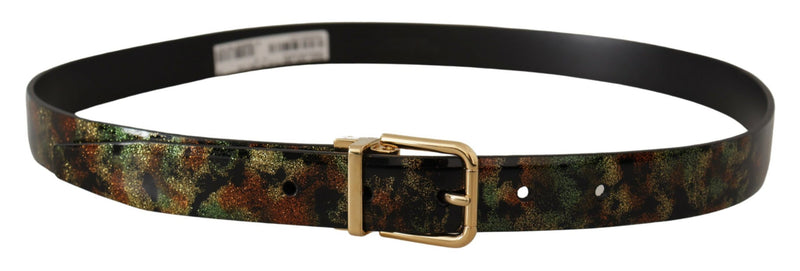 Ceinture en cuir noir et vert avec boucle en métal bronze Dolce & Gabbana