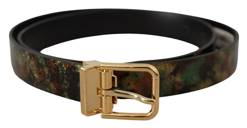 Ceinture en cuir noir et vert avec boucle en métal bronze Dolce & Gabbana