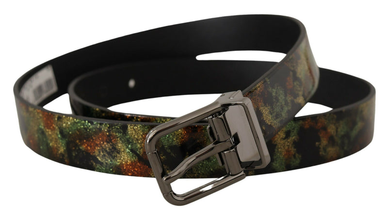 Cintura Dolce & Gabbana in pelle nera scintillante con fibbia in metallo nero