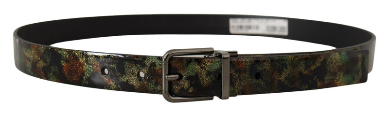 Cintura Dolce & Gabbana in pelle nera scintillante con fibbia in metallo nero