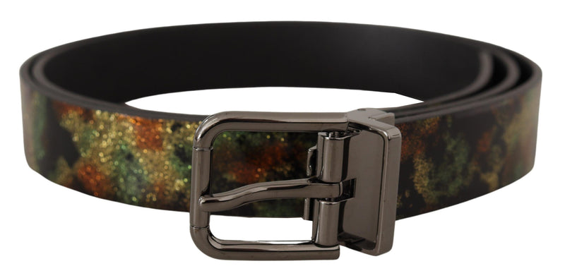 Cintura Dolce & Gabbana in pelle nera scintillante con fibbia in metallo nero