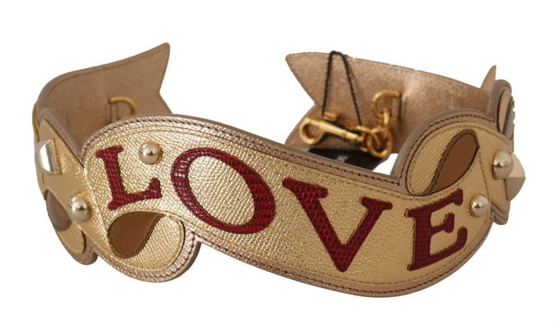 Alça de ombro para bolsa Dolce & Gabbana em couro dourado com patch LOVE