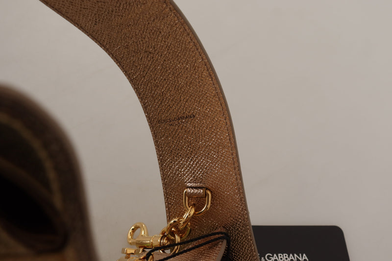 Alça de ombro para bolsa Dolce & Gabbana em couro dourado com patch LOVE