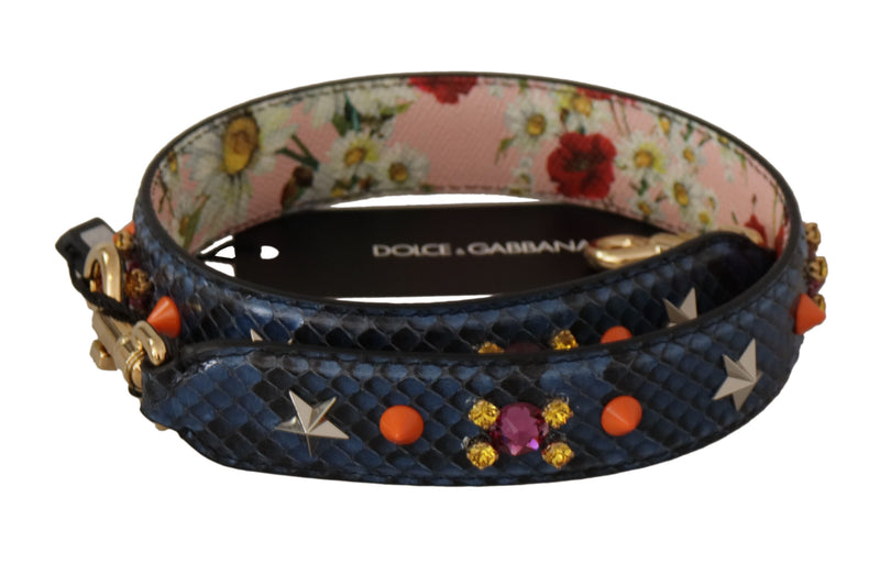 Alça de ombro reversível Dolce & Gabbana em couro exótico azul com cristais